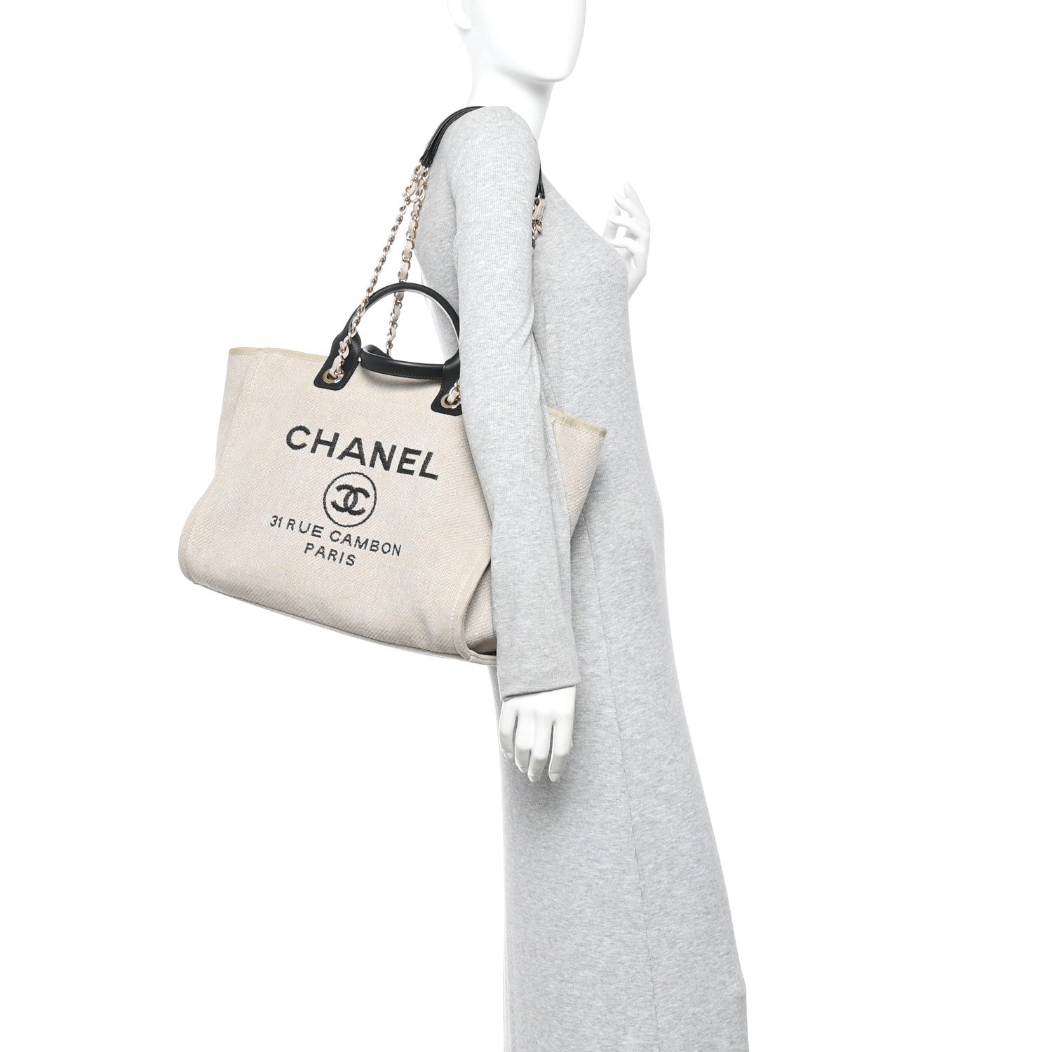 Chanel Mixed Fibers Medium Deauville Tote Beige Black 2 of 15