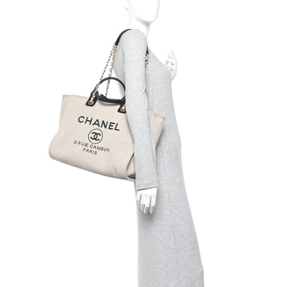 Chanel Mixed Fibers Medium Deauville Tote Beige Black 2 of 15
