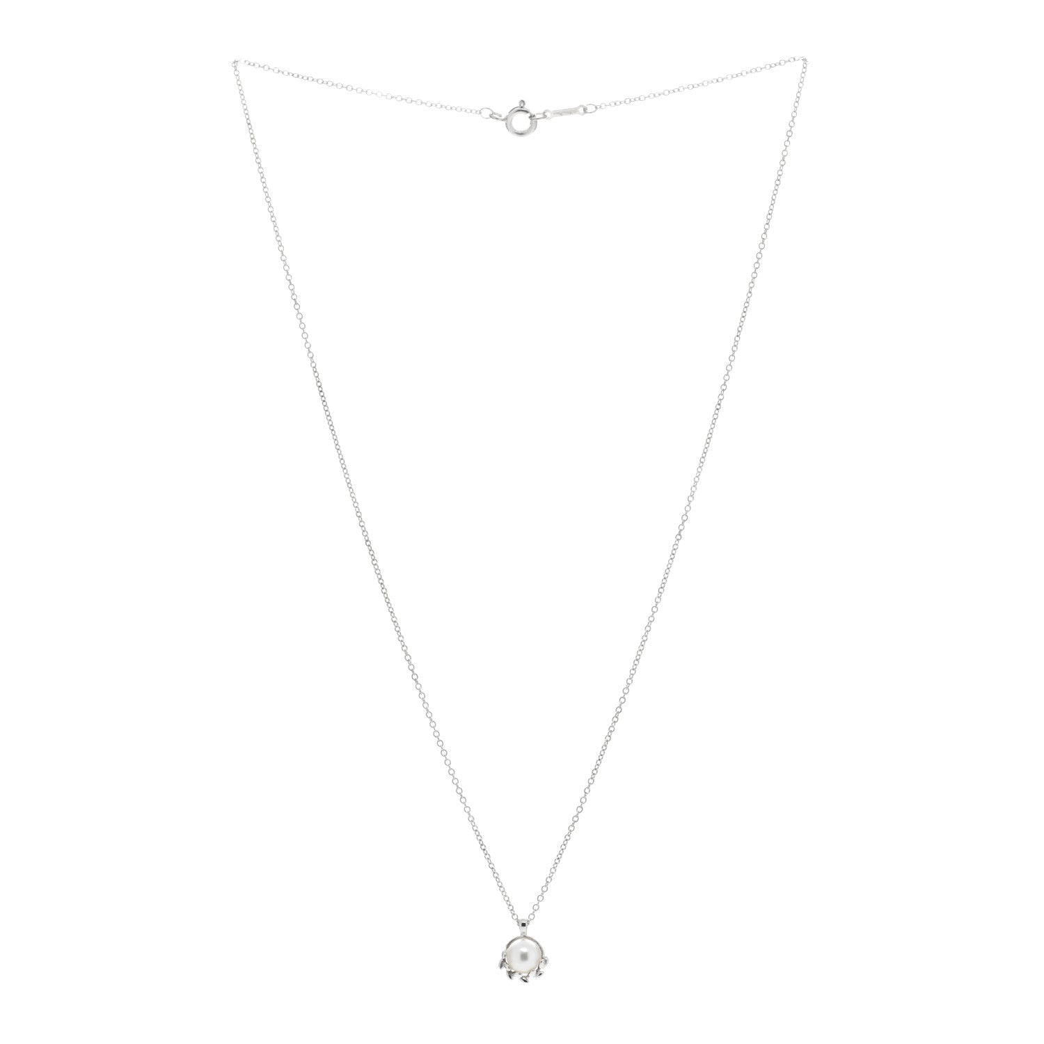 Tiffany Sterling Silver Pearl Paloma Picasso Olive Leaf Pendant Necklace 3 of 4