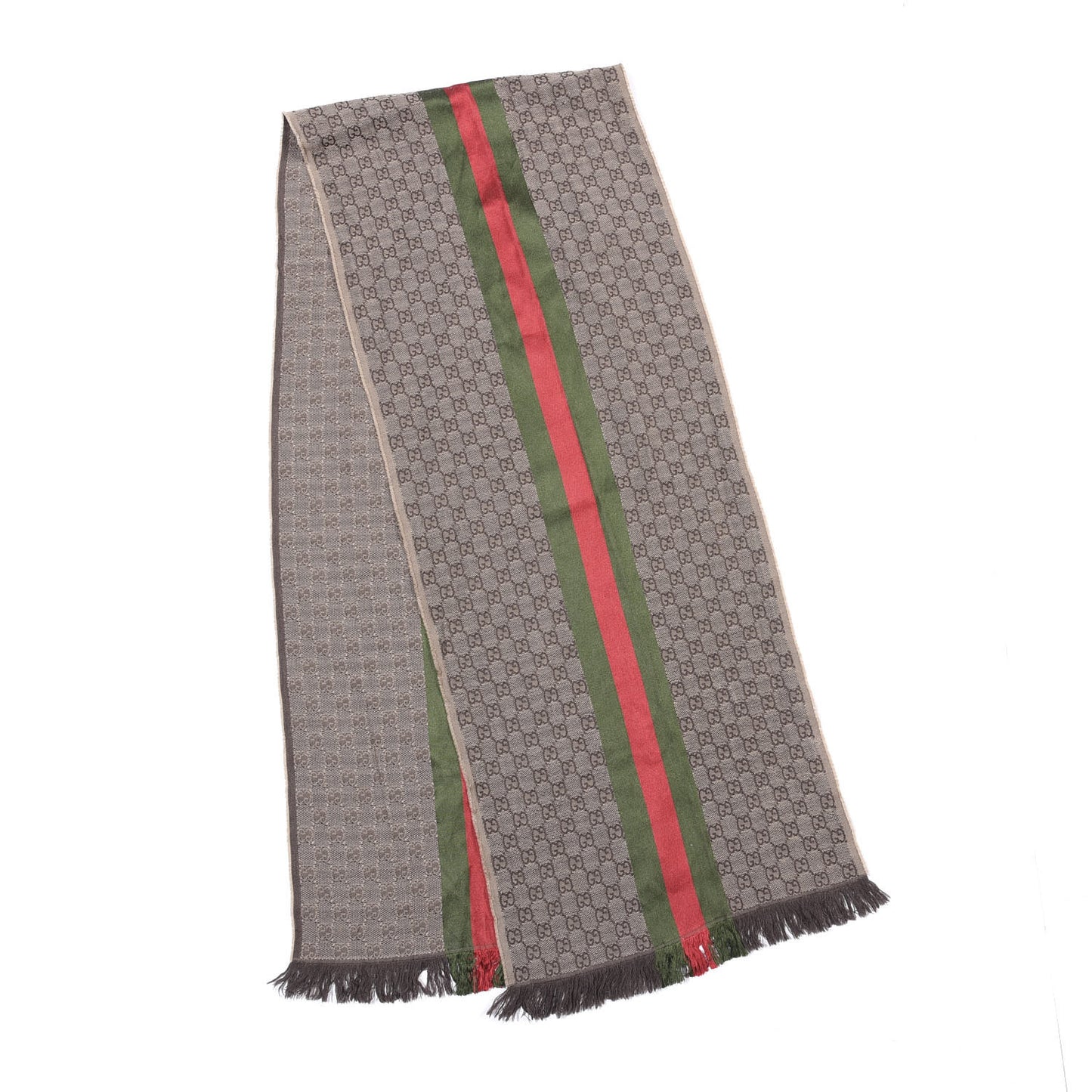 Wool Silk Jacquard Knit Monogram Web Scarf Brown