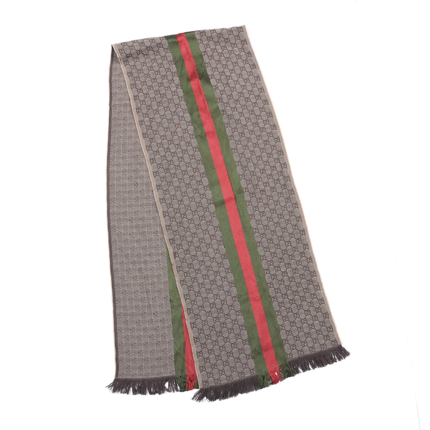 Gucci Wool Silk Jacquard Knit Monogram Web Scarf Brown 2 of 6