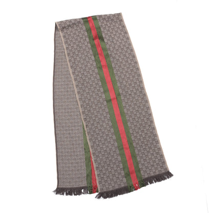 Gucci Wool Silk Jacquard Knit Monogram Web Scarf Brown 2 of 6