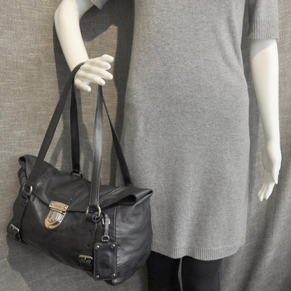 Prada Leather Easy Foldover Pushlock Satchel Black 3 of 10