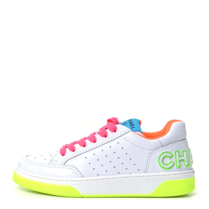 Chanel Calfskin Womens Logo Sneakers 37.5 White Multicolor 1 of 4