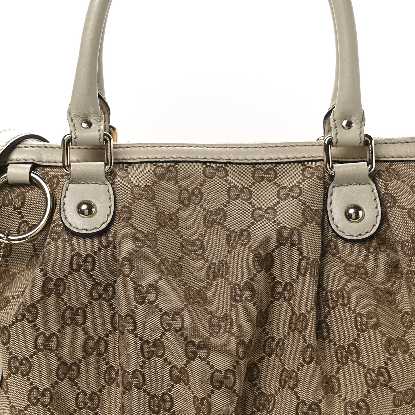 Monogram Margaux Calfskin Medium Sukey Top Handle Bag Beige Ebony Mystic White