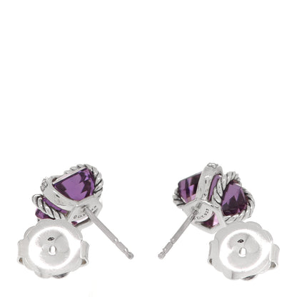David Yurman Sterling Silver Diamond Amethyst 10mm Cable Wrap Earrings 3 of 5