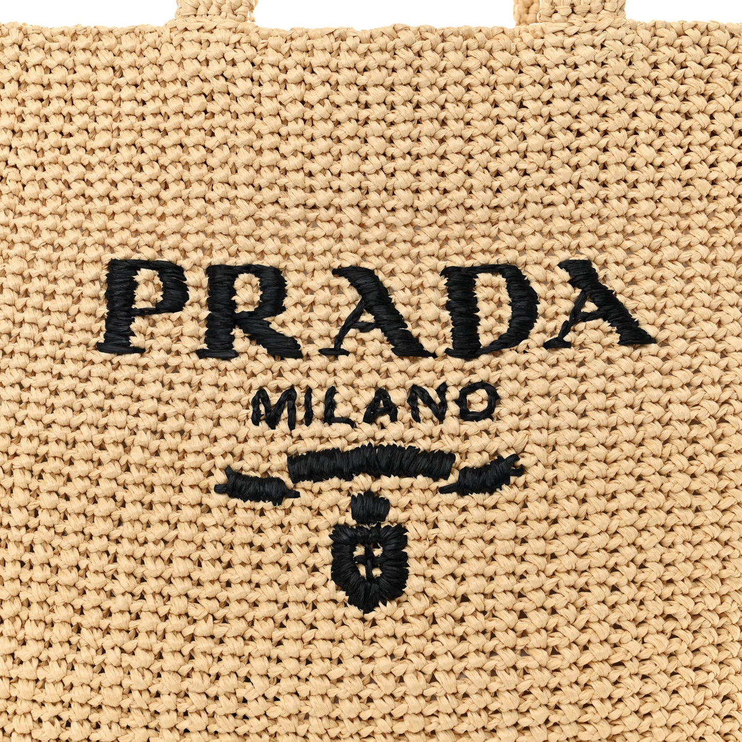 Yarn Raffia Effect Crochet Embroidered Logo Tote Naturale