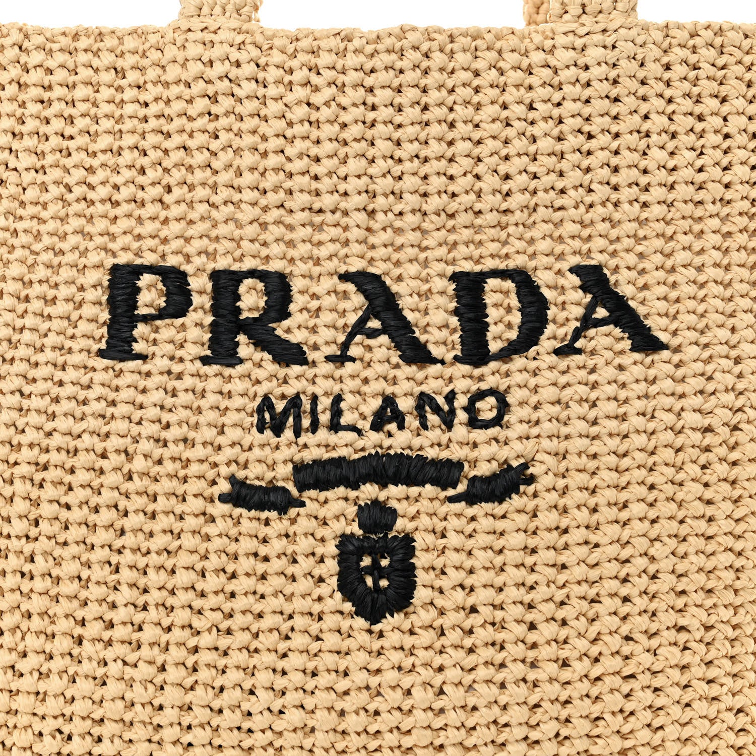Prada Yarn Raffia Effect Crochet Embroidered Logo Tote Naturale 7 of 10