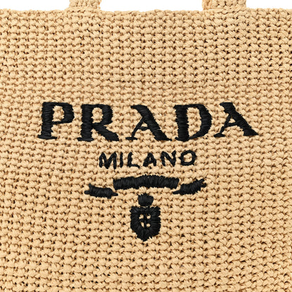 Prada Yarn Raffia Effect Crochet Embroidered Logo Tote Naturale 7 of 10