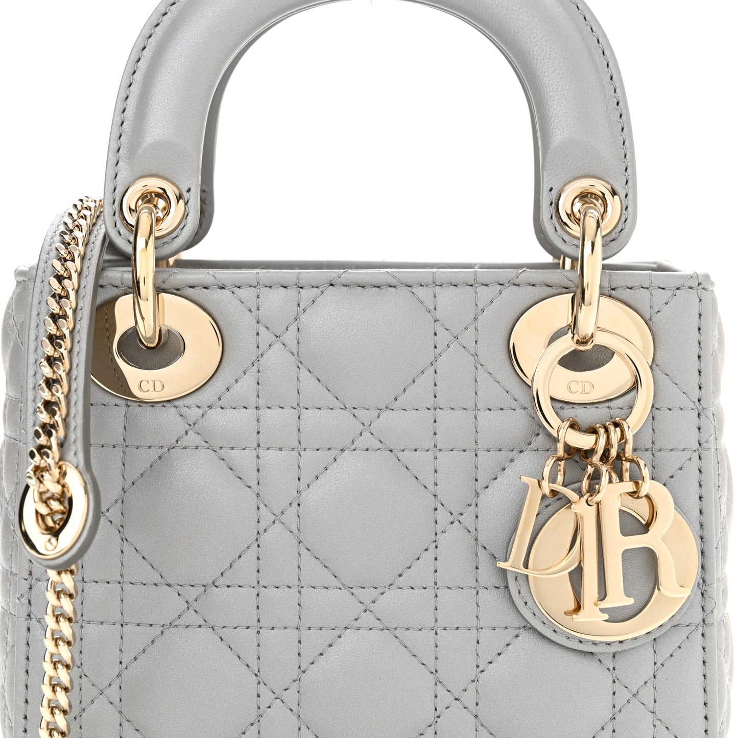 Lambskin Cannage Mini Lady Dior Gray Opaline