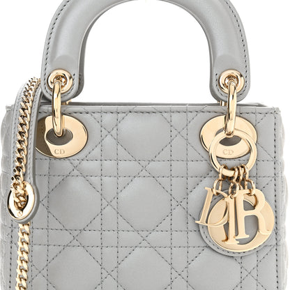 Christian Dior Lambskin Cannage Mini Lady Dior Gray Opaline 8 of 10