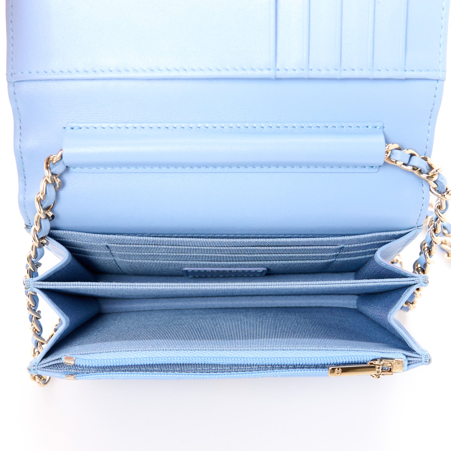 Chanel Lambskin Quilted Mini Wallet On Chain WOC Light Blue 5 of 11