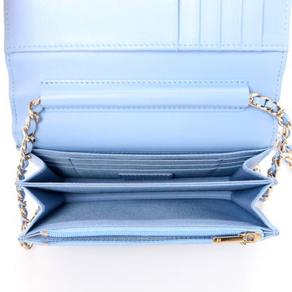 Chanel Lambskin Quilted Mini Wallet On Chain WOC Light Blue 5 of 11