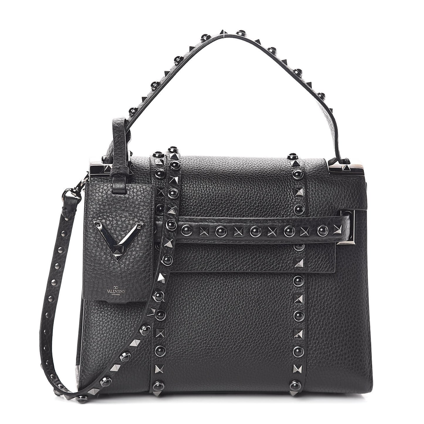 Grainy Calfskin Onyx Small My Rockstud Rolling Frame Bag Black