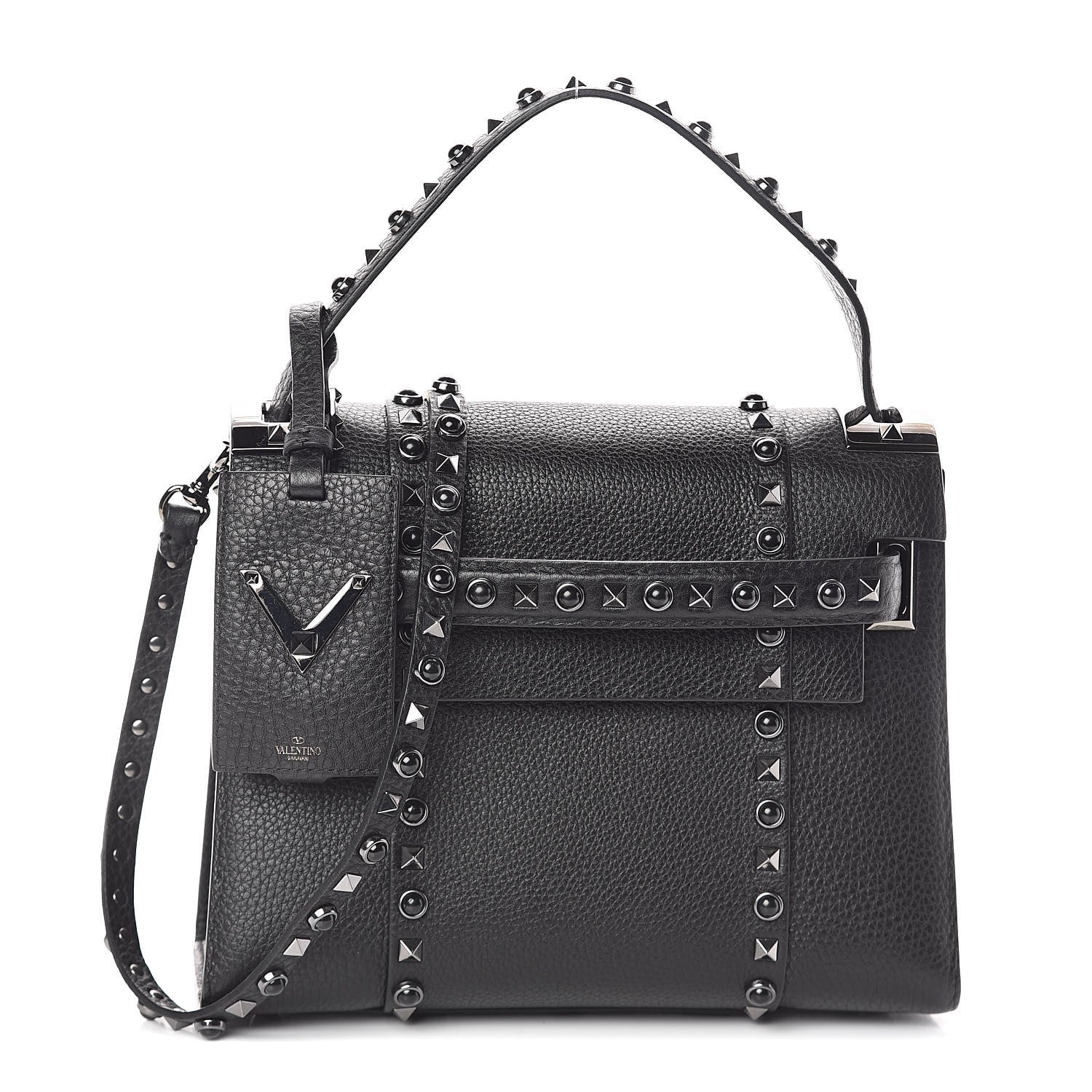 Valentino Garavani Grainy Calfskin Onyx Small My Rockstud Rolling Frame Bag Black 1 of 9