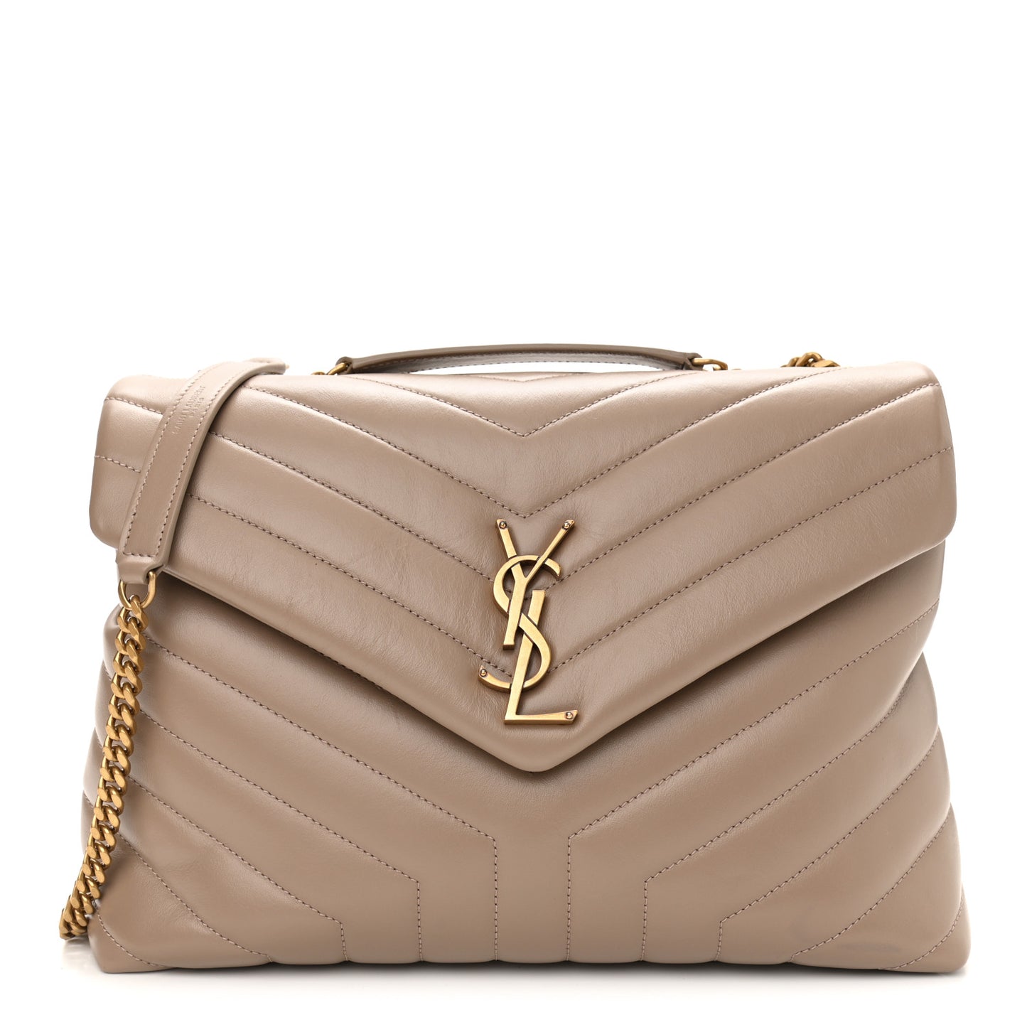 Calfskin Y Quilted Monogram Medium Loulou Chain Satchel Dark Beige