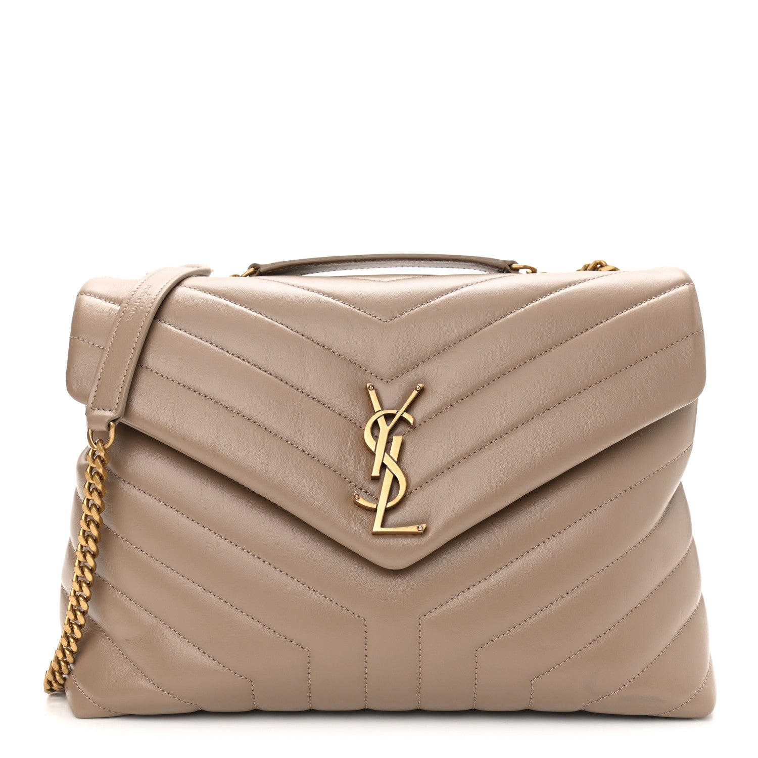 Saint Laurent Calfskin Y Quilted Monogram Medium Loulou Chain Satchel Dark Beige 1 of 10
