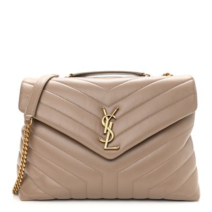 Saint Laurent Calfskin Y Quilted Monogram Medium Loulou Chain Satchel Dark Beige 1 of 10