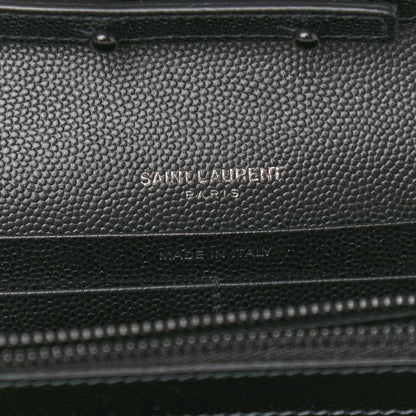 Saint Laurent Grain De Poudre Matelasse Chevron Monogram Monochrome Chain Wallet Black 6 of 11