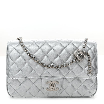 Chanel Metallic Caviar Quilted Medium CC Slide Flap Silver 1 of 10