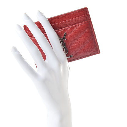 Saint Laurent Grain De Poudre Matelasse Chevron Credit Card Case New Red 2 of 8