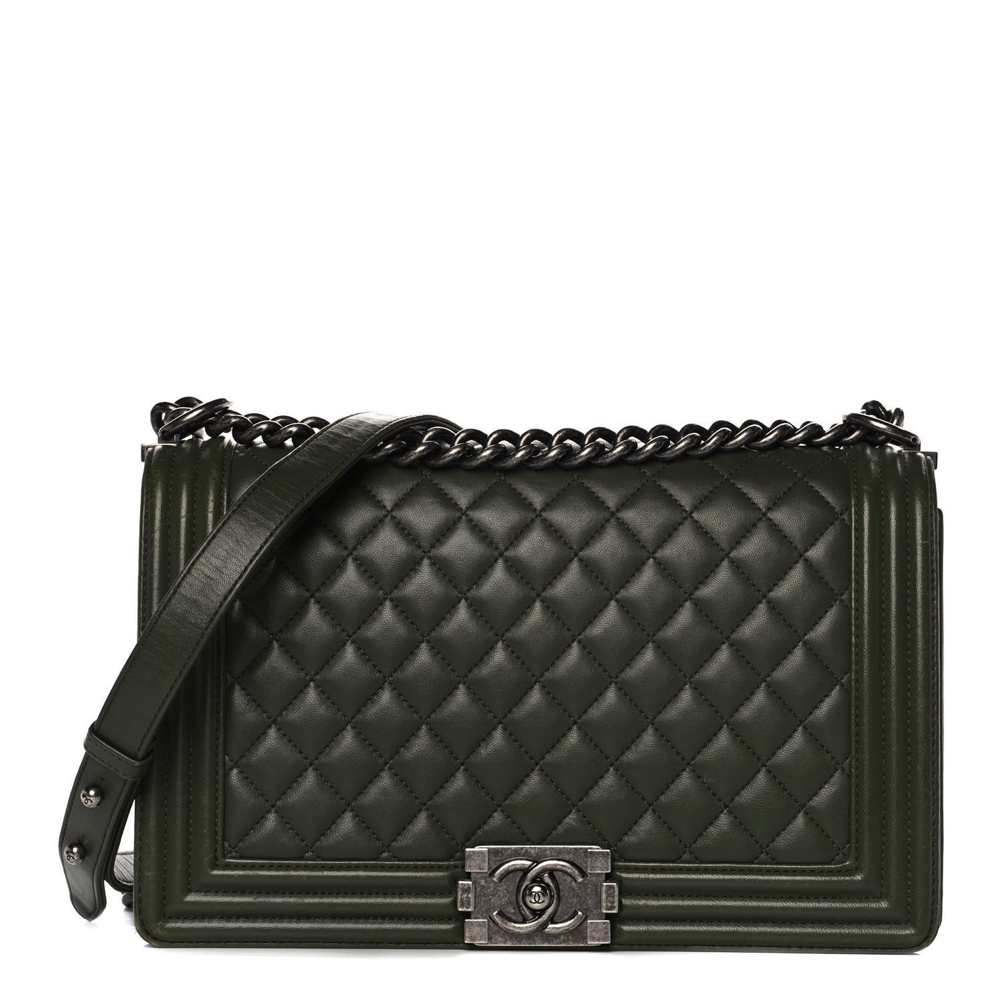 Lambskin Quilted New Medium Boy Flap Dark Green