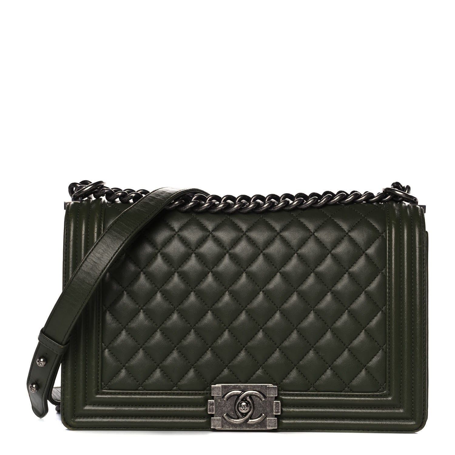 Chanel Lambskin Quilted New Medium Boy Flap Dark Green 1 of 16