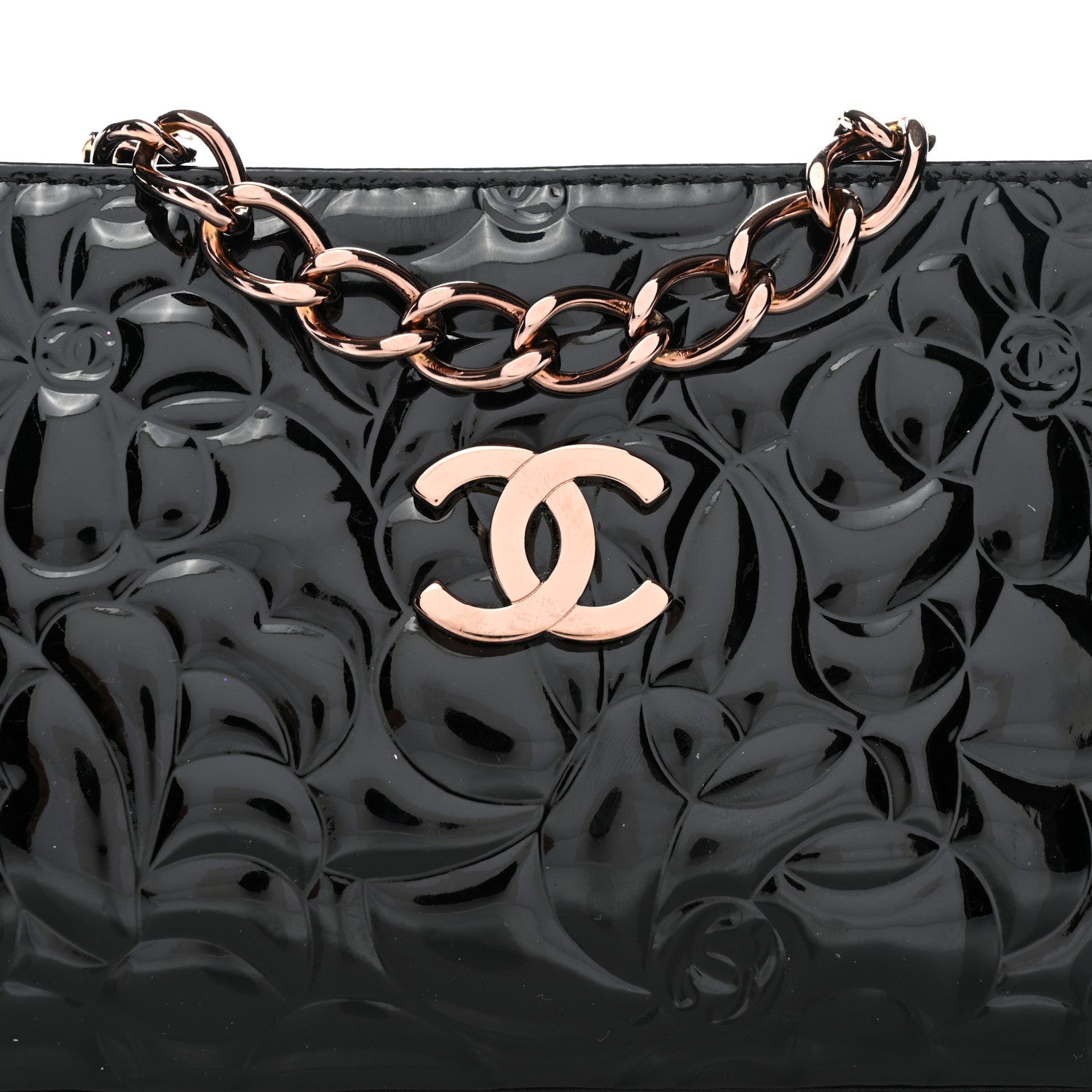 Chanel Patent Camellia Embossed Pochette Black 1729965 – FASHIONPHILE
