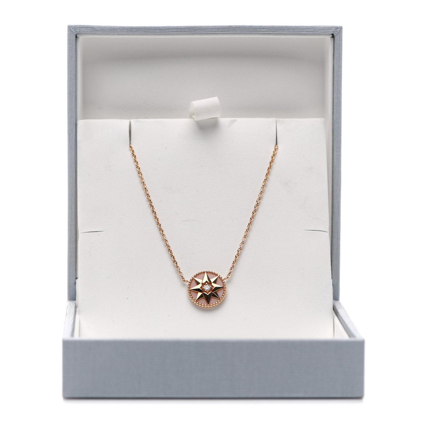 18K Rose Gold Diamond Pink Opal Rose Des Vents Necklace