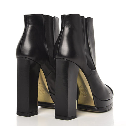 Chanel Calfskin Elastic Cap Toe Ankle Boots Booties Heels 37 Black 4 of 22