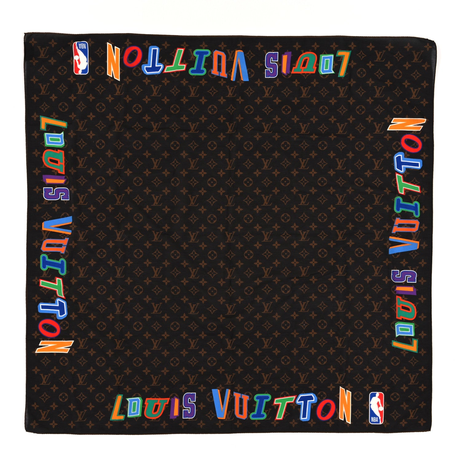 Louis Vuitton X NBA Cotton Silk Letters Mask Cover and Bandana Set Brown 1 of 3