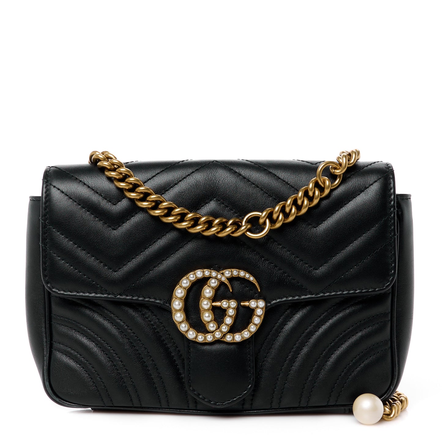 Calfskin Matelasse Pearly GG Marmont Chain Belt Bag Black