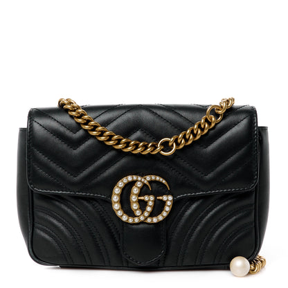 Gucci Calfskin Matelasse Pearly GG Marmont Chain Belt Bag Black 1 of 11