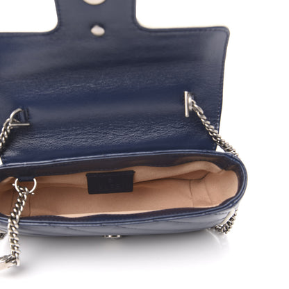 Gucci Vintage Effect Calfskin Matelasse Diagonal Super Mini Torchon GG Marmont Shoulder Bag Blue Agata Mystic White 4 of 10