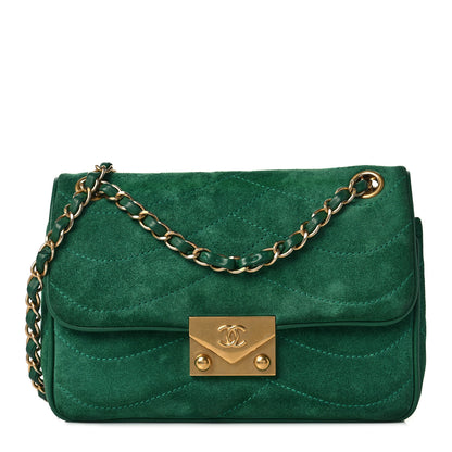 Chanel Suede Lambskin Scallop Quilted Small Pagoda Flap Green 1 of 9