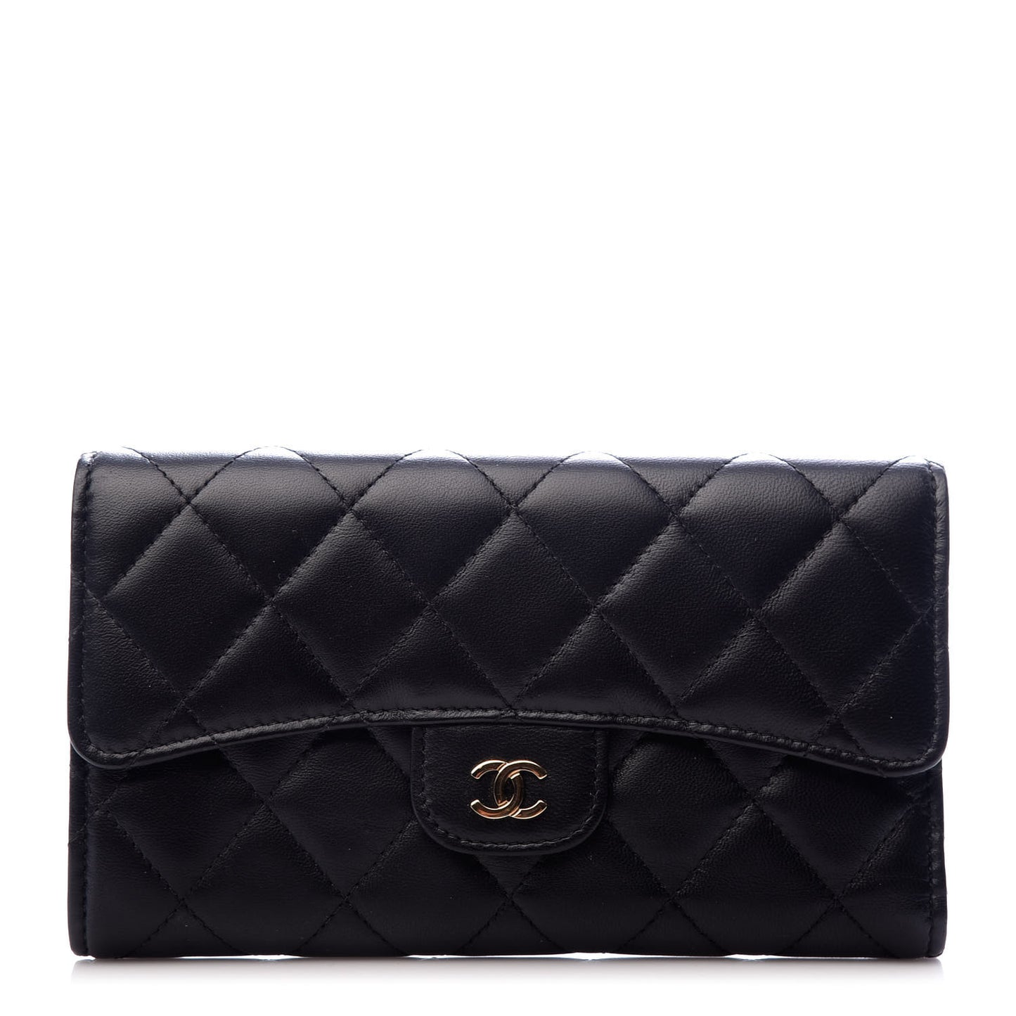Lambskin Quilted Large Flap Wallet Black