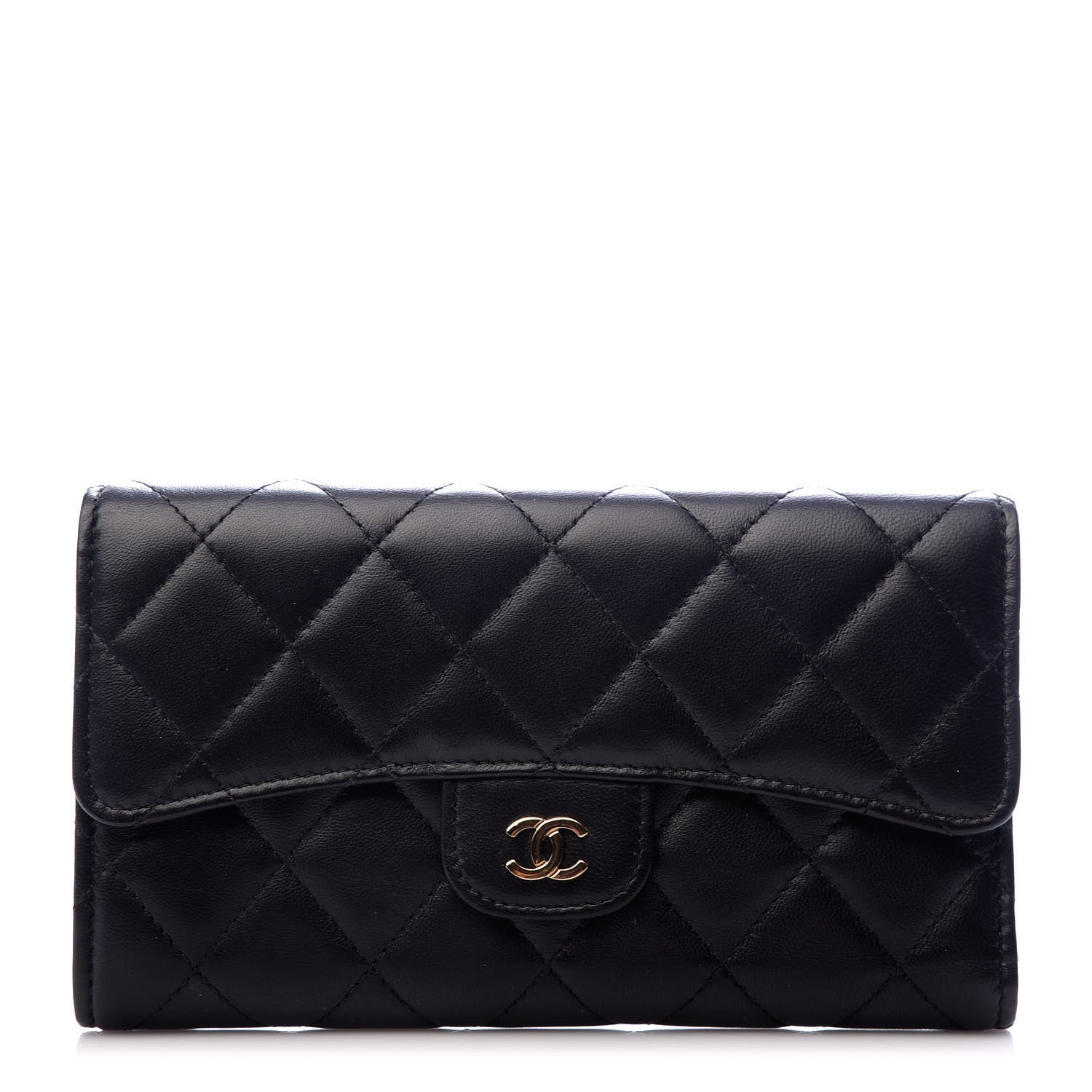 Chanel Lambskin Quilted Large Flap Wallet Black 1 of 7
