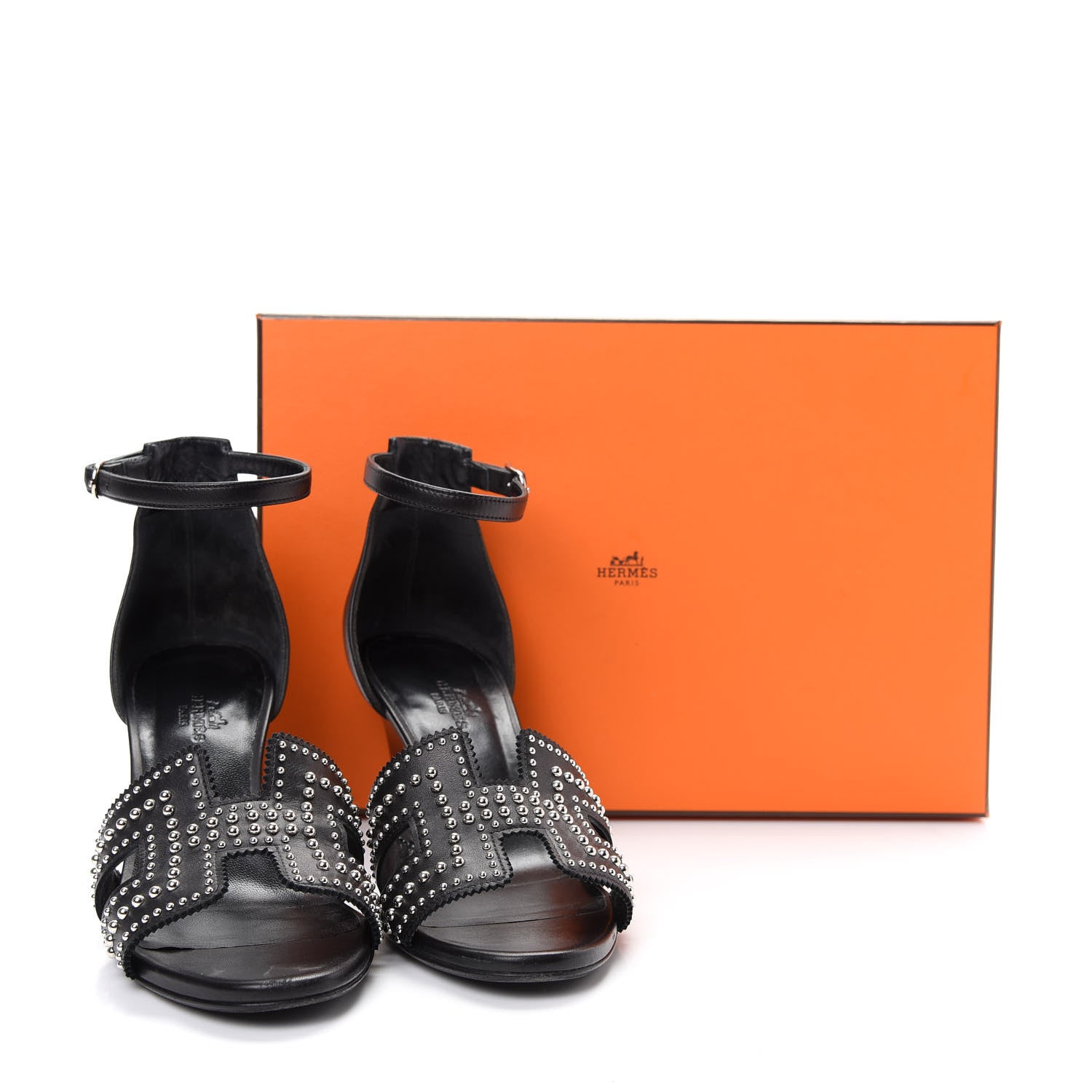 Hermes Calfskin Clous Legend Wedge Sandals 37 Black 10 of 10