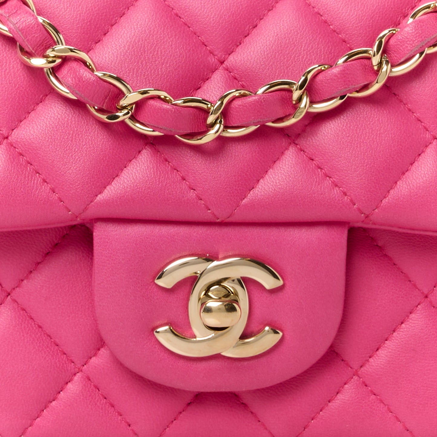Lambskin Quilted Mini Rectangular Flap Fuchsia