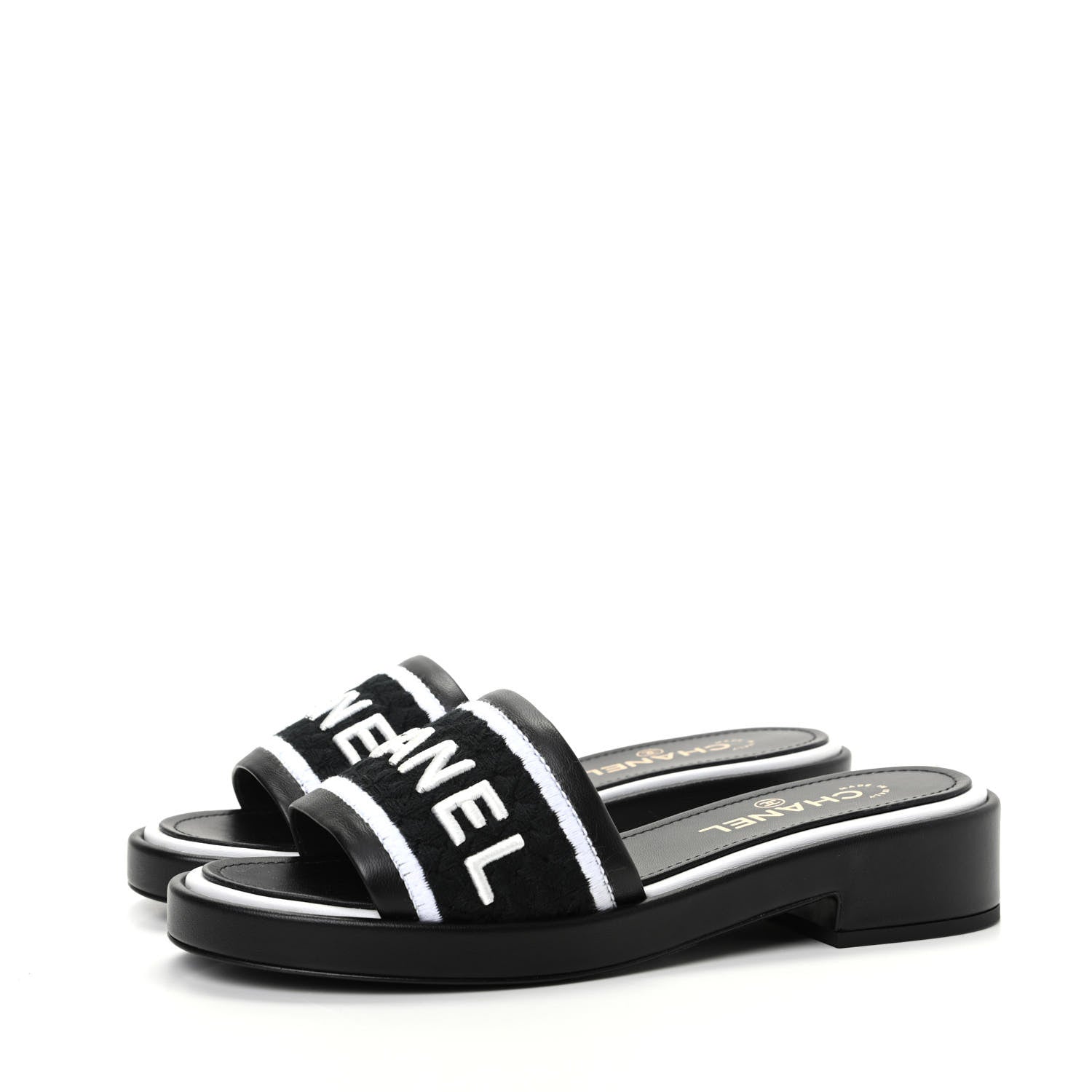 Chanel Lambskin Embroidered CC Mule Sandal 39 Black White 3 of 11