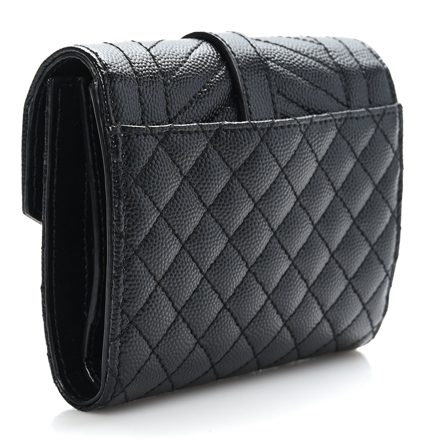 Grain De Poudre Mixed Matelasse Triquilt Monogram Compact Tri Fold Wallet Black