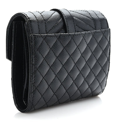 Saint Laurent Grain De Poudre Mixed Matelasse Triquilt Monogram Compact Tri Fold Wallet Black 3 of 6