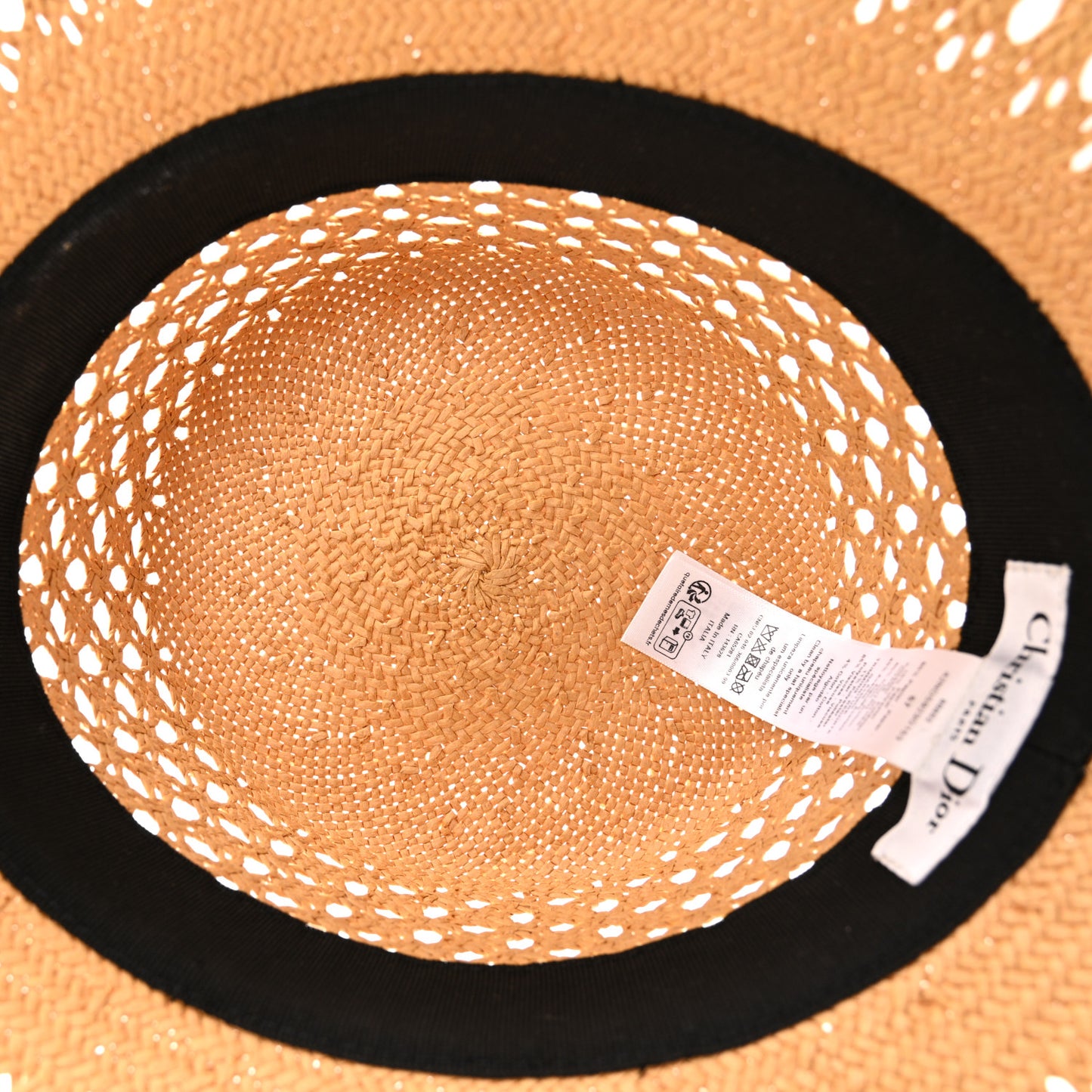 Straw Embroidered Bob Naughtily Large Brim Hat 57 Natural Black