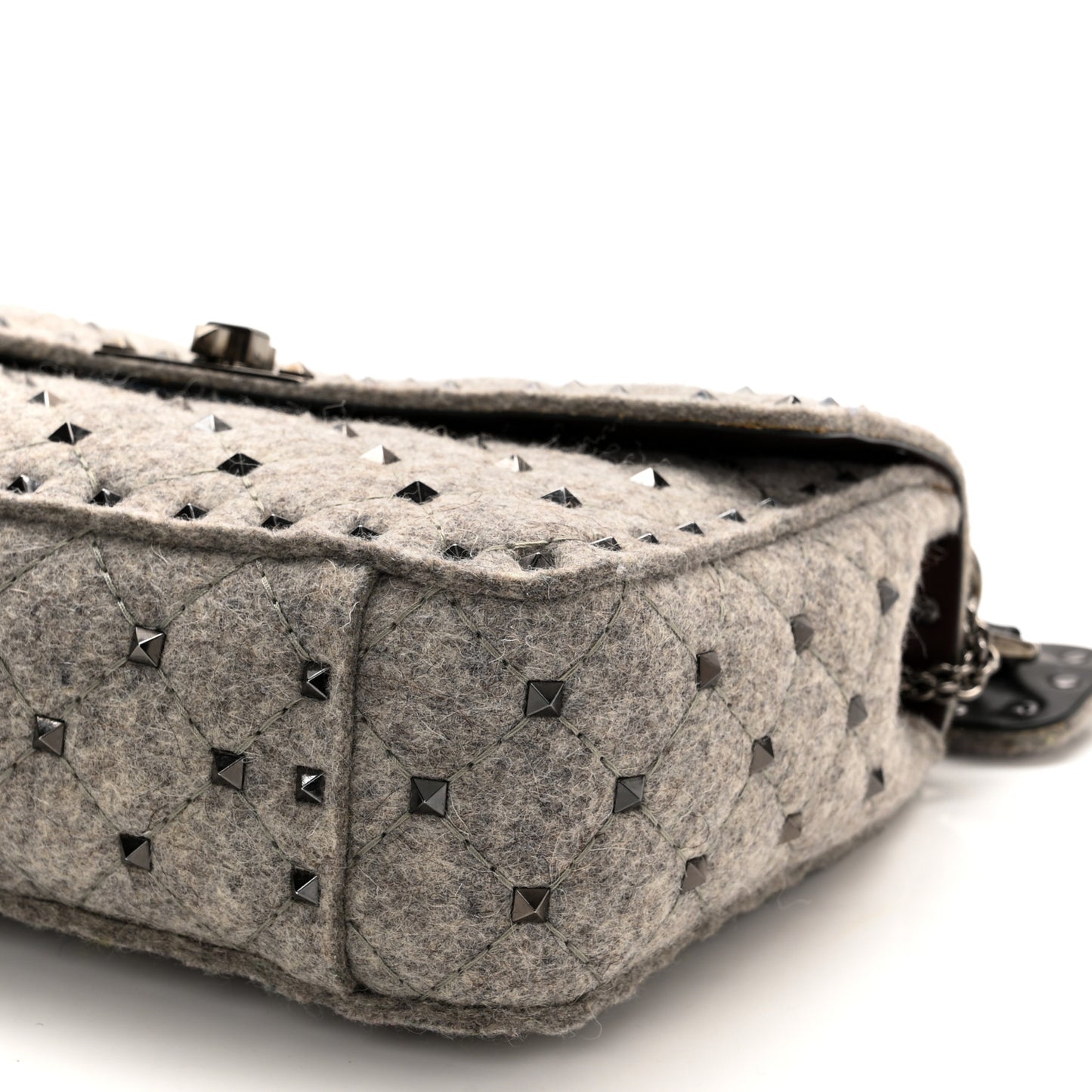 Wool Medium Rockstud Spike Shoulder Bag Grey
