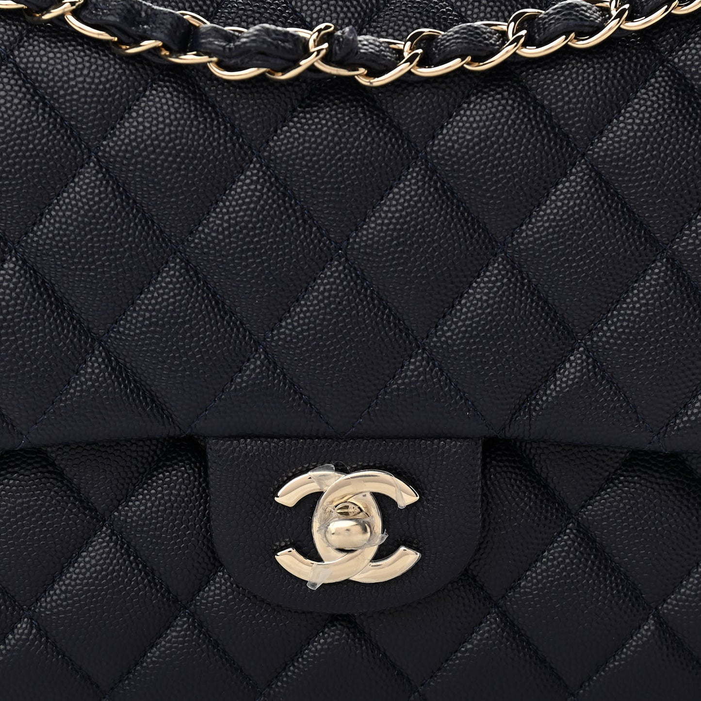 Caviar Quilted Medium Double Flap Dark Blue