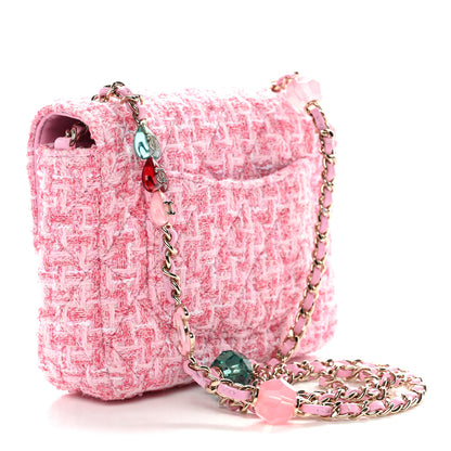 Chanel Tweed Resin Quilted Mini Heart Square Flap Pink White 3 of 11