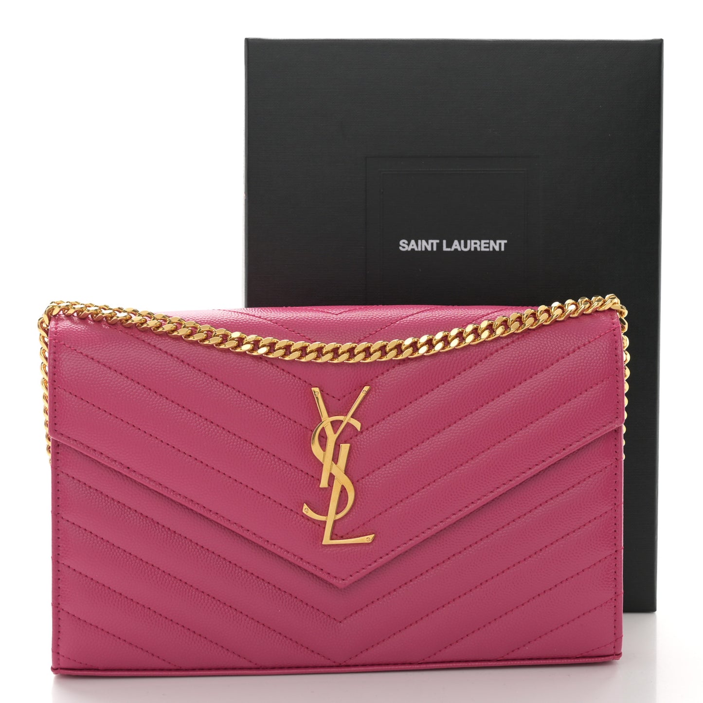 Grain De Poudre Matelasse Chevron Monogram Chain Wallet Bubblegum