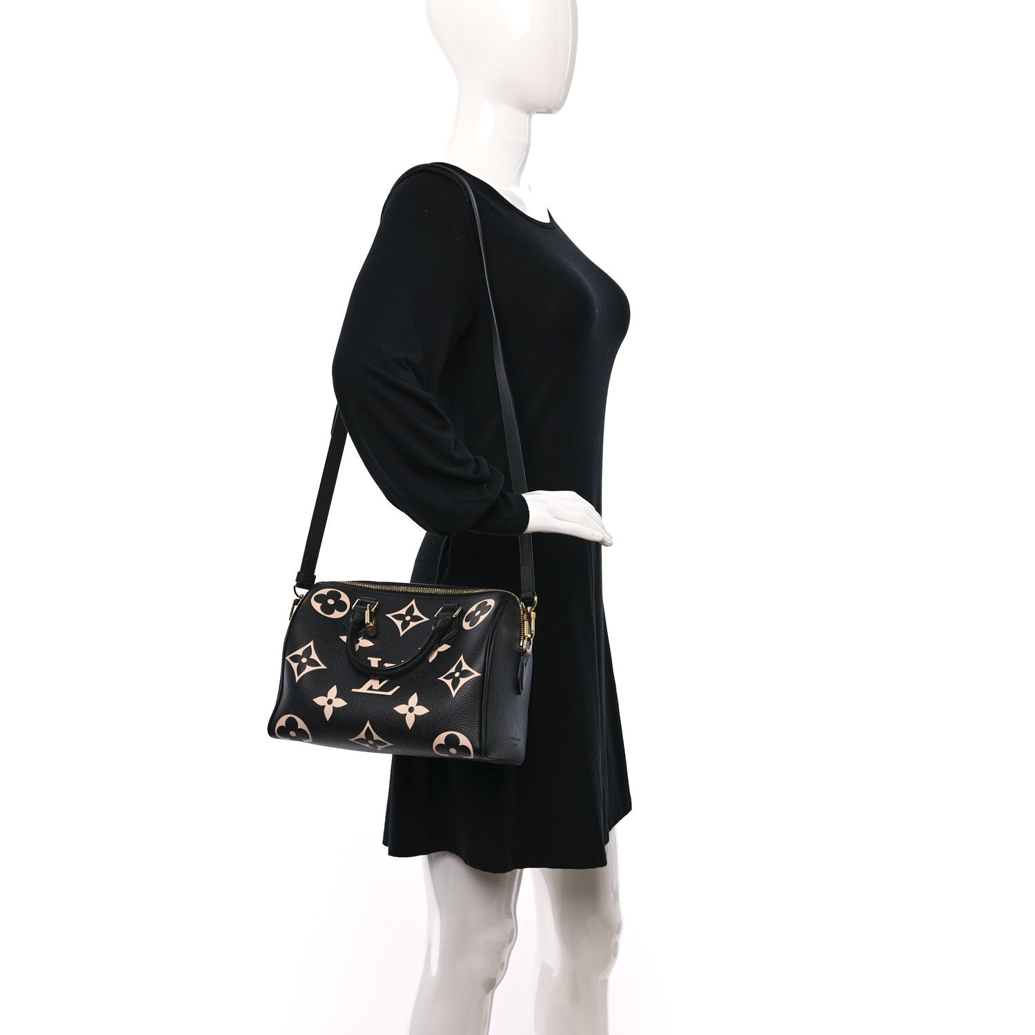 Louis Vuitton Empreinte Monogram Giant Speedy Bandouliere 25 Black Beige 3 of 9