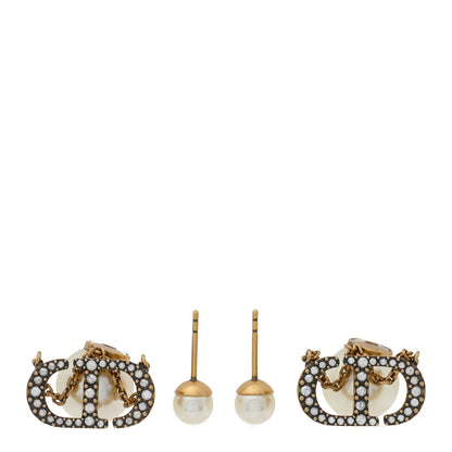 Christian Dior Pearl Crystal Tribal CD Drop Earrings Gold 2 of 4
