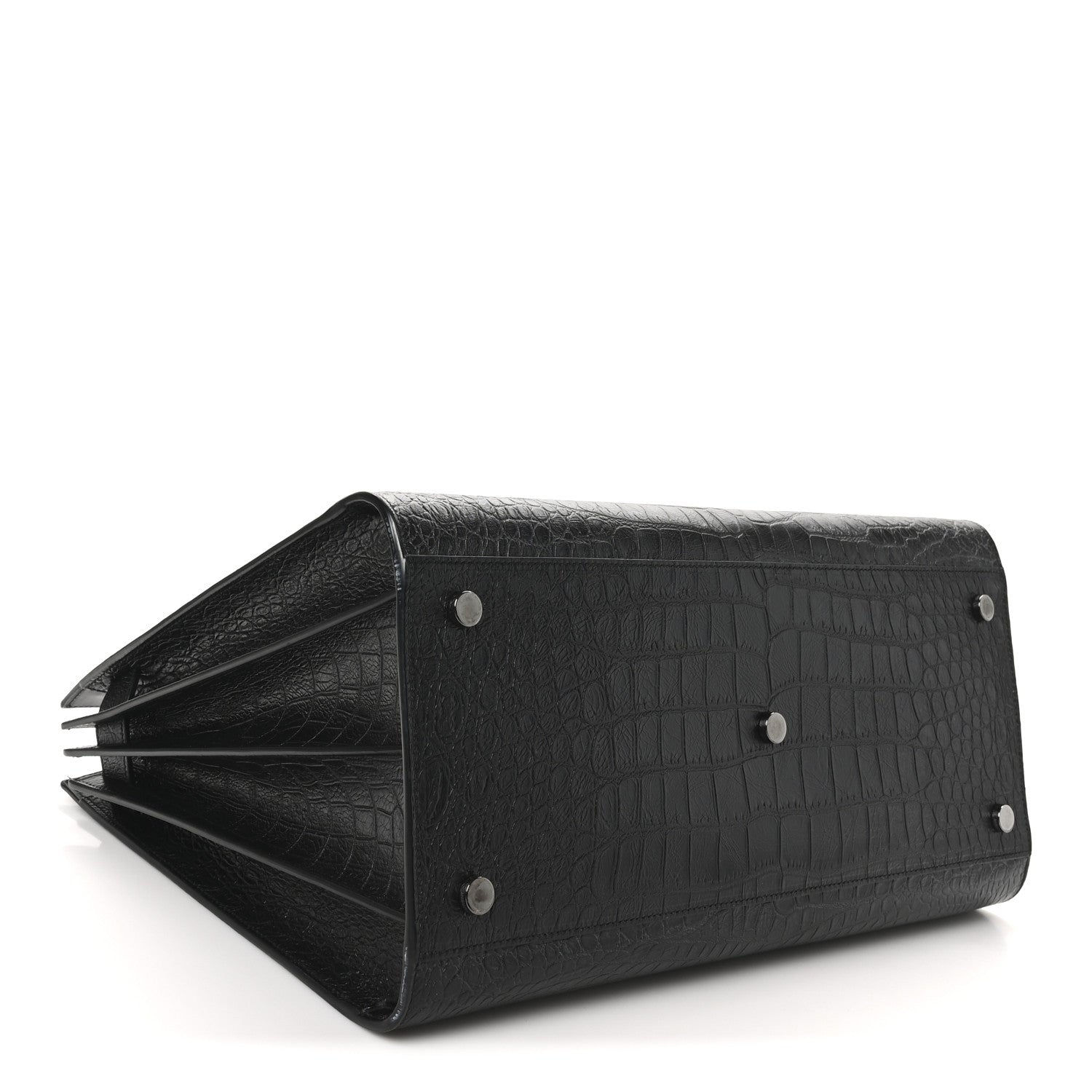 Saint Laurent Calfskin Crocodile Embossed Large Sac De Jour Carryall Black 5 of 10